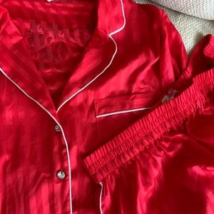 NWT Beautiful New Victoria’s Secret red satin striped pajamas medium embellished